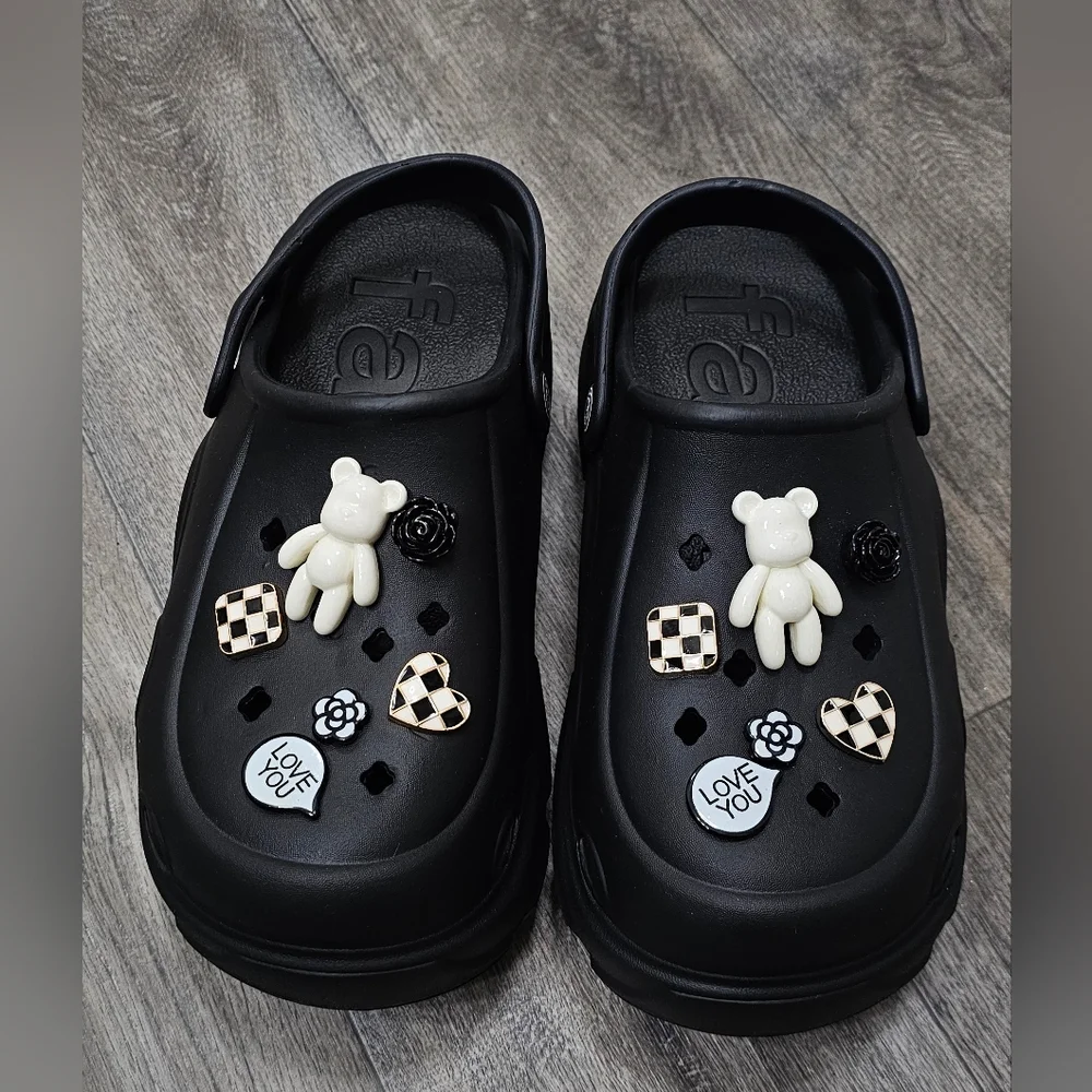 Black Platform Clogs with Charms-Size 7 *NWOT*